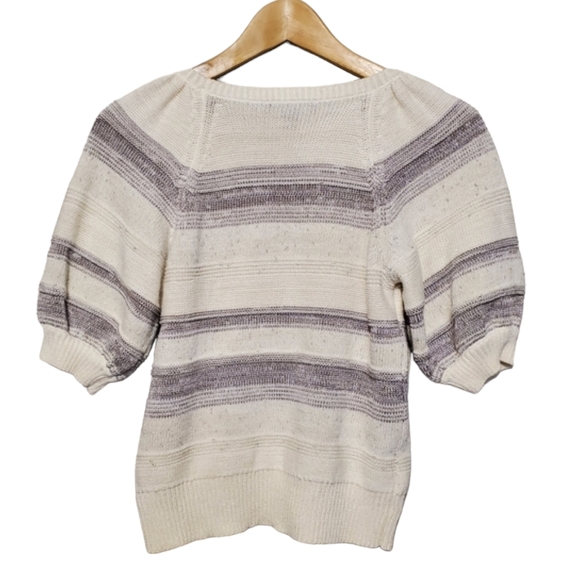 Ann Taylor Sweater Womens Petite Small Top Striped Short Sleeve Beige Grey - Picture 4 of 8